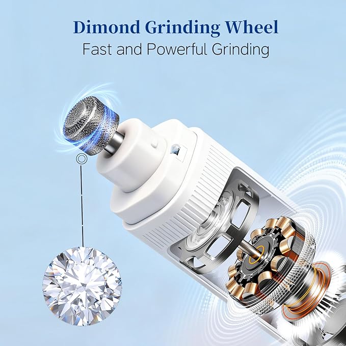 Dog Nail Grinder Quiet & Safe: 2-Speed Electric Grinder with 2 LED Lights & 2 Grinding Heads, Low Vibration & Silent Rechargeable Trimmer for Large Small Medium Dogs & Cats(White)