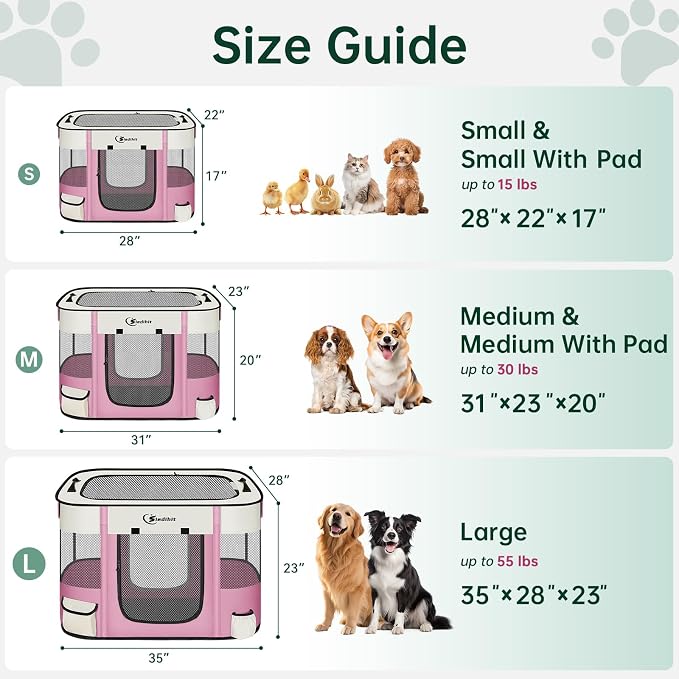 Siedihit 31" Dog Playpen,Cat Puppy Pen, Pet Portable Crate Indoor Outdoor | Durable Travel Camping Use,Foldable Dog Kennel Tent Cage for Rabbit Small Animals with Carrying Case (Pink, Medium)