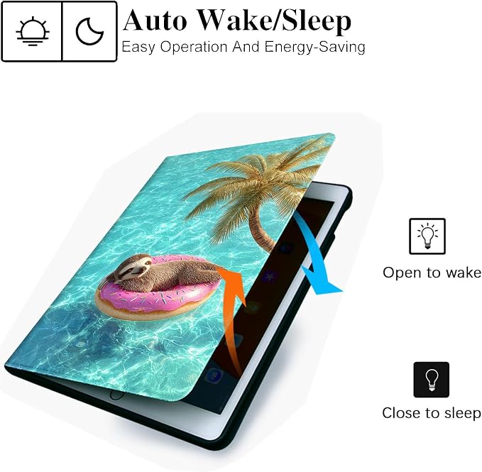 for Microsoft Surface Pro X/Pro X Plus-13 2019/2020/2021/2024 Tablet Case,Auto Wake/Sleep,Adjustable Stand Protective Cover - Cute Sloth Donut Pool