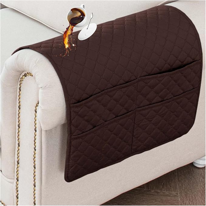 Large Polyester Armrest and Headrest Covers with 2 Pockets | Soft, smooth polyester resists daily wear nonslip silicone backing helps shield recliners and sofas from pet scratches