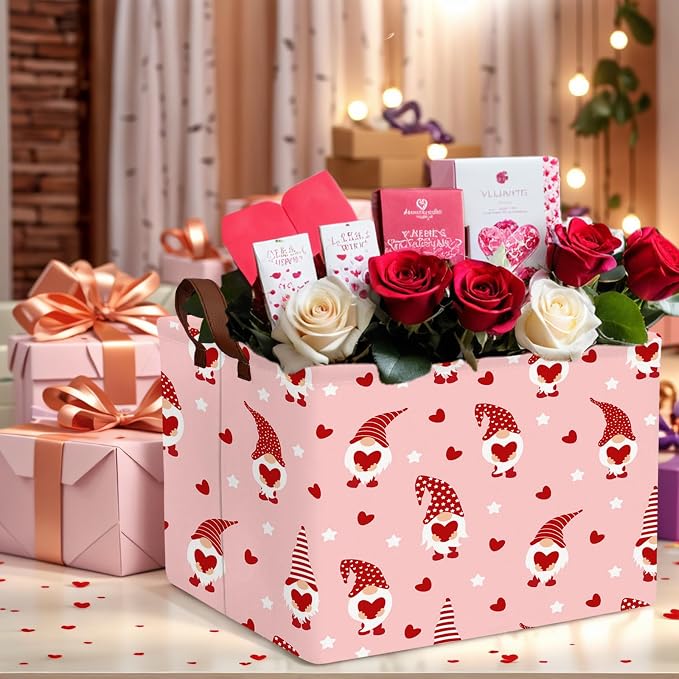 Valentine's Day Basket for Gifts Empty Cute Heart Large Gift Basket Decorative Storage Bin for Kid and Baby Room Décor (Pink Dwarf Love)