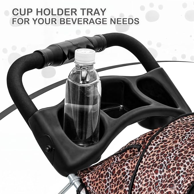 MoNiBloom Pet Stroller for Small/Medium Dogs and Cats, Leopard Print | Foldable Dog Stroller 3 Wheels Pet Strolling Cart w/ Storage Basket Cup Holder, Breathable and Visible Mesh for All-Season