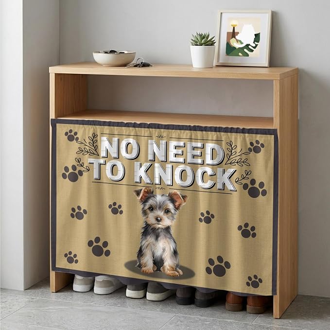 NO Need to Knock Cabinet Dishwasher Hidden Curtains, Privacy Closet Door Curtain, Terrier Puppy Paw Prints Pet Lover Farmhouse Adhesive Dust Proof Under Sink Skirt for Bathroom Kitchen 35"x35"