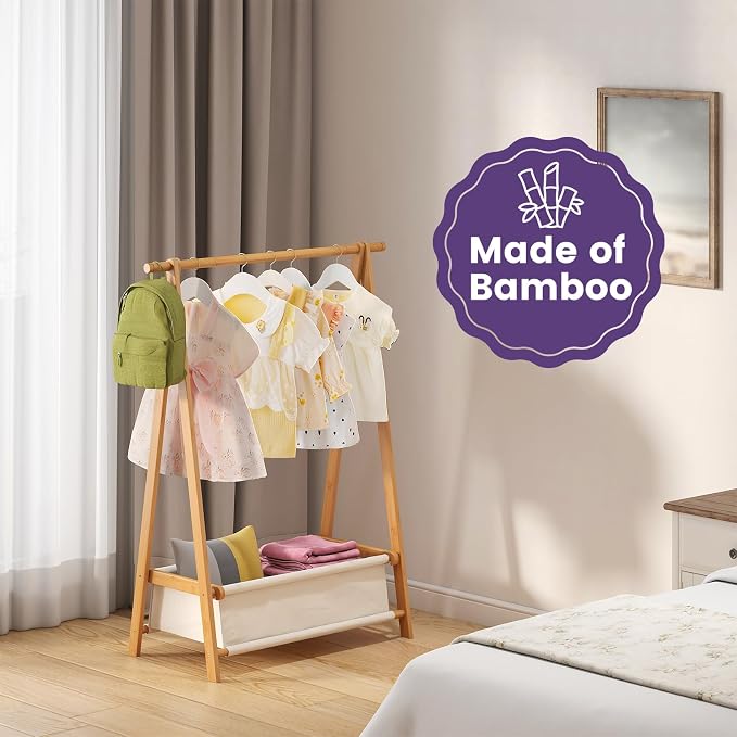 Clothing Rack, Coat Rack Freestanding for Hanging Clothes, Dress up Rack with Storage Basket,Closet Organizer for Hanging Clothes (Short)
