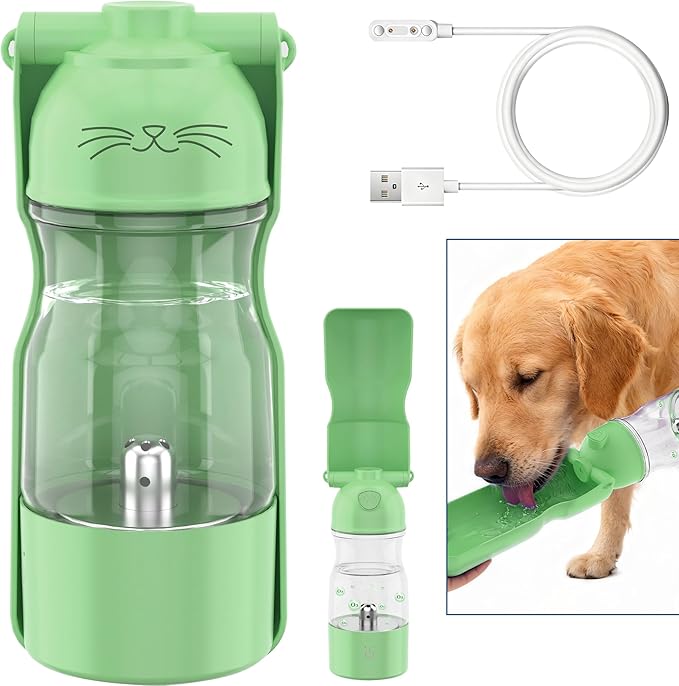 Amerisun Portable Dog Water Bottle with Ozone Purification - Active Oxygen Puppy Water Bowl & Dispenser for Travel, Improves Taste and Boosts Immunity for Pet Health Care Water Bottle (Green)