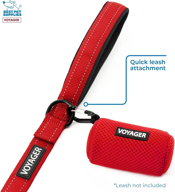 Best Pet Supplies Dog Poop Bag Holder Leash Attachment with Reusable Dispenser for Travel, Walking, Park, and Outdoor Use, Durable with Clip-On - Red, Pack of 2, Mesh Dispenser w/30 Bags