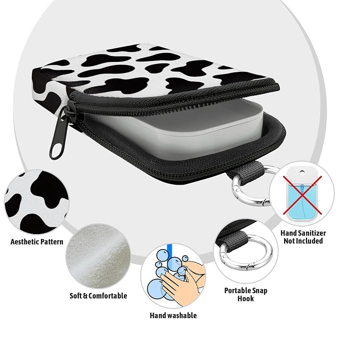 Hand Sanitizer Holder, Cow Print Spray Case Zippered Pouch | Keychain, Travel Size, Cute Fashion Accessory with Snap Hook, for Glow Mist and Power Mist 1FL OZ, Mini Small Pocket Clip on
