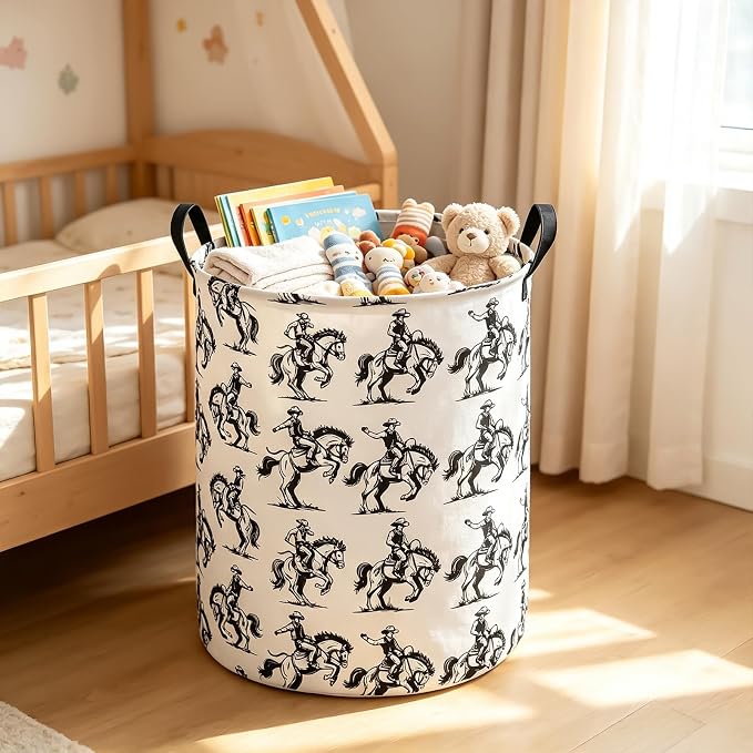 Western Cowboy Storage Bin Foldable Nursery Basket Cowboy | Foldable with Waterproof PE Coating Organizer Bin for Kids Boys and Girls,Office,Bedroom,Clothes