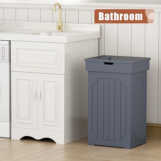 Function Home Trash Can Cabinet, 13 Gallon Kitchen Garbage Can, Wood Recycling Trash Bin, Freestanding Dog Proof Trash Can, Farmhouse Trash Cabinet with Lid for Home Kitchen Bathroom, Grey