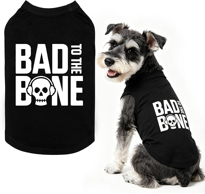 BINGPET Bad to The Bone Dog Shirts,Soft Cotton Puppy Tshirt,Breathable Lightweight Dog Costumes Tank Top Vest,Machine Washable Stretchy Clothes for Small Medium Large Dogs Boy Girl (M)