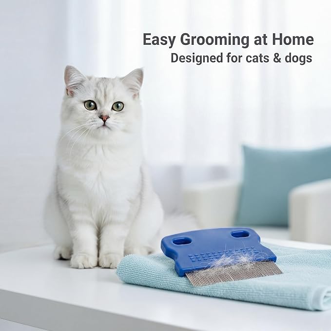 Pets&Goods Tear Stain & Flea Remover Comb Set for Dogs & Cats – Stainless Steel Eye Grooming Tool for Stains, Crust & Mucus – Gentle, Safe, Reusable – Pack of 2