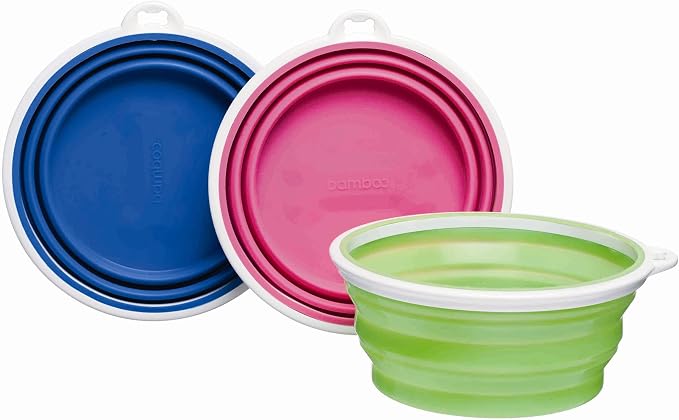 Bamboo Silicone Pop-Up Travel Bowl; Colors Vary; 6" x 8" x 3"