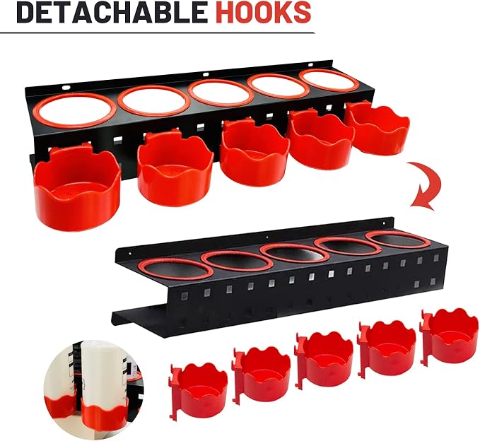 Spray Bottle Storage Rack with Extra Abrasive Holder, Wall Mount Hanging Rail Car Beauty Shop Accessory Display Auto Cleaning Detailing Tools Hanger Bottle Organizer