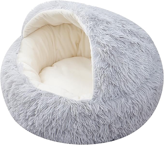 15.8'' Soft Round Plush Faux Fur Pet Bed for Cats or Small Dogs, Anti-Anxiety Cat Bed Puppy Bed, Washable Fluffy Anti-Slip Mute Base, Soft Pet Round Bed, Snooze Sleeping Cozy Kitty Kennel
