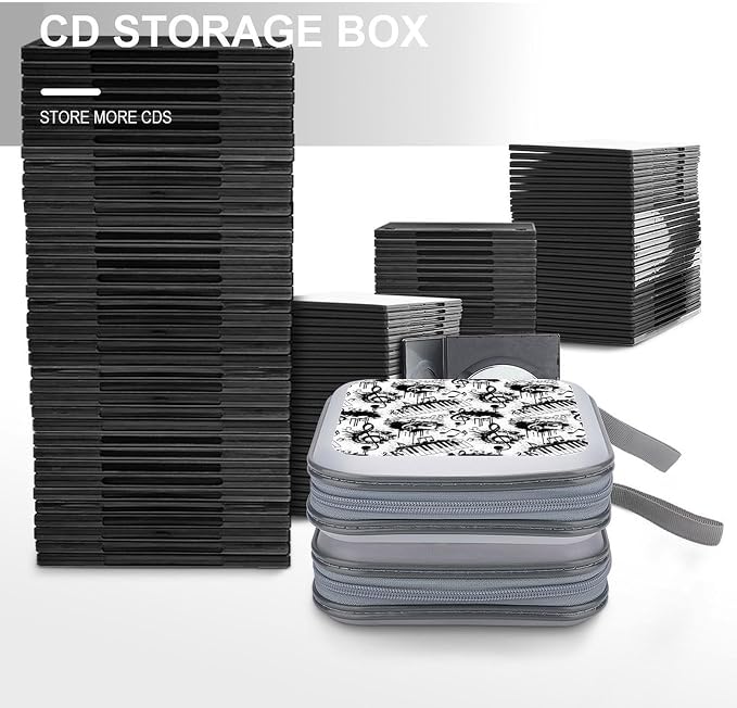 40-Capacity DVD CD Storage Wallet Abstract Music Note Piano, Heavy-Duty Hard Shell Binder, Portable Organizer with Strap for Car Travel