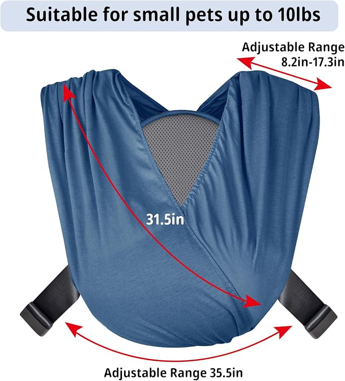 Swaddle Dog Sling Carrier for Small Dogs, Front Pet Sling Carrier Chest,Hands Free Adjustable Cat Sling Carrier Soft Cotton Reducing Pain Puppy Sling Carrier for Small Pet Up to 10lb (Blue)
