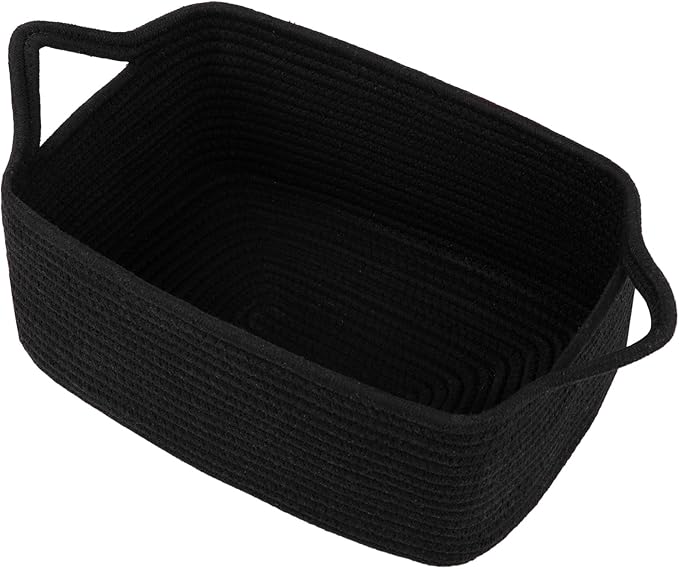 OIAHOMY Woven Basket, Gift Basket Empty with Gift Bags and Ribbons, Rope Baskets for Baby Showers, Storage Baskets with Handles for Nursery, Pet Toy Organizer- Black