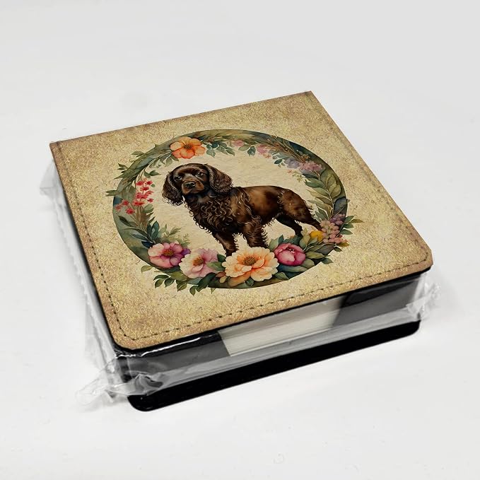 Caroline's Treasures Boykin Spaniel and Flowers PU Leather Note Paper Holder with Artist-Designed Cover, Desk Accessory, Office Gift