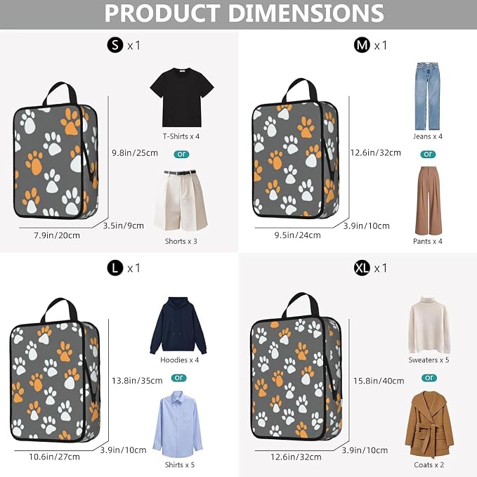 4 Set Compression Packing Cubes for Travel | Cute Cartoon Cat Paws Cube Storage Organizer For Carry On Expandable Space Saver Packing Bags Travel Essentials