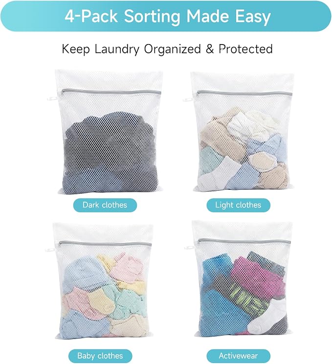 GOGOODA Mesh Laundry Bags Large Wash Bags for Delicates Large Size | Honeycomb Machine Wash Bags for Sweater, Jeans, Shirts(4 Large)