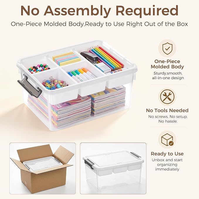 Citylife 17QT Clear Craft Organizers and Storage Box with Removable Tray | Stackable Art Supply Organizer Storage Bins with Lids for Beads, Markers, Sewing, Tools, Playdoh, Coloring Books, Made in USA