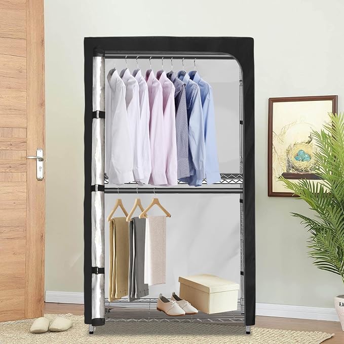 Rileytee Garment Rack Cover,600D Heavy Duty Waterproof Clothing Rack Cover,Clothes Rack Cover with Zipper for Metal Garment Rack（Clear Front,47.2"W x 17.7"D x 80.7"H,Cover Only)
