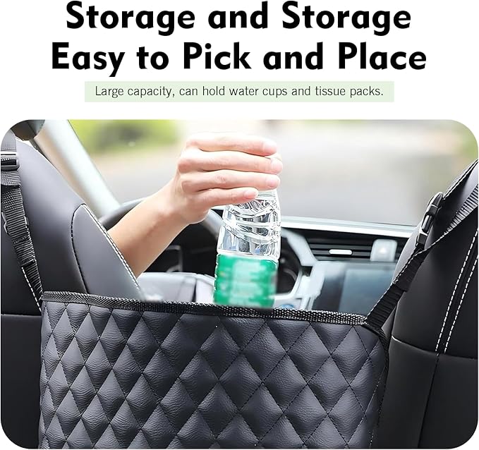 Car Purse Holder Between Seats, Hanging Large Capacity Snack Cup Bag Document Storage Bag, Multi-functional Organizer for Easy Travel, Auto Interior Backseat Barrier (Black #B)
