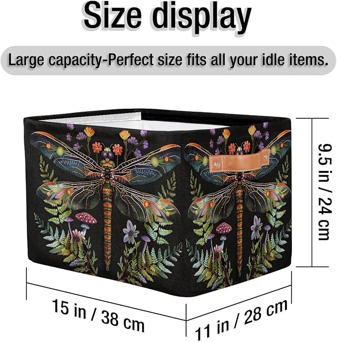 Pardick Basket Storage Bins Animal Dragonfly Rectangle Cube Basket Box Kids Girls Boys Toys Organizer Beaket Decor Foldable with Handle for Living Room Bedroom Closet Nursery Office Shelf Gifts