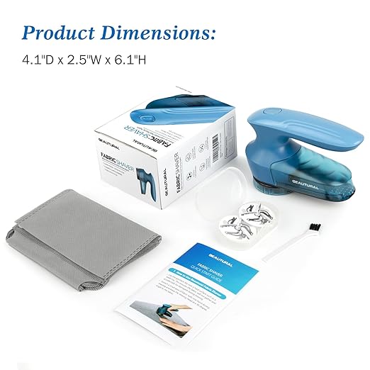 BEAUTURAL Fabric Shaver and Lint Remover, Sweater Defuzzer with 2-Speeds, 2 Replaceable Stainless Steel Blades, Battery Operated, Remove Clothes Fuzz, Lint Balls, Pills, Bobbles