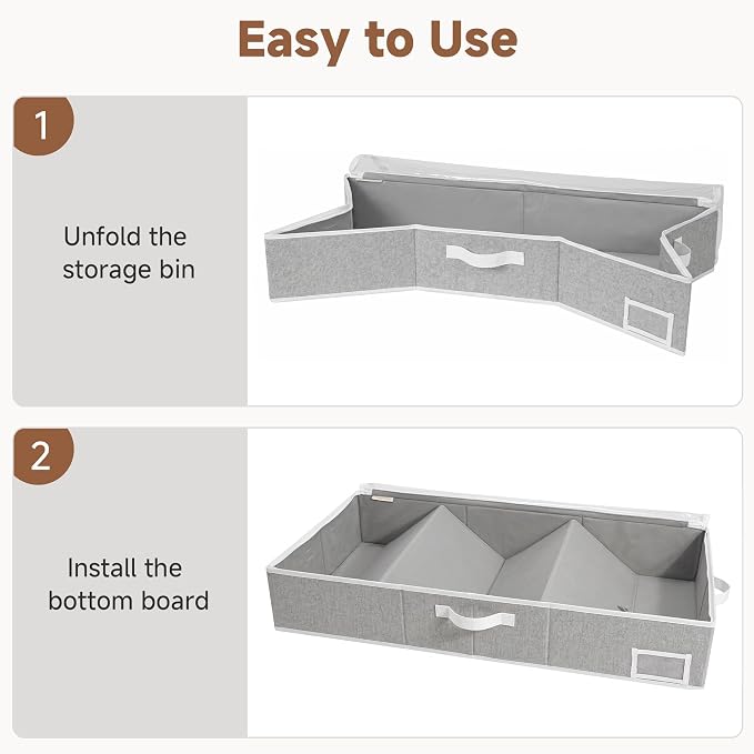 StorageWorks 7 Inch Low Profile Under Bed Storage Containers with Clear Lid | Reinforced Structure, Resists Sagging, Handles & Label Holder, Foldable Stackable Closet Storage for Clothes, Blankets, Toys