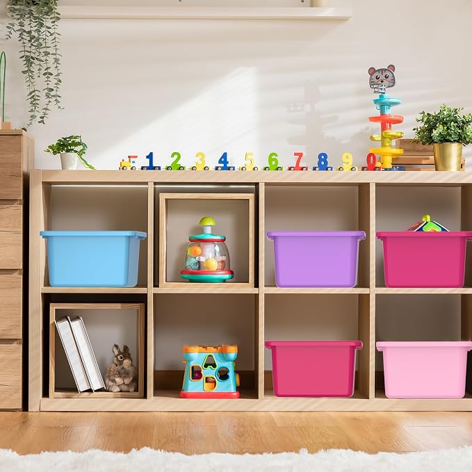 Zonon 12 Pcs Plastic Cubby Bins Office Storage Container Storage Bins Plastic Organization with 1 Pack Self Adhesive Label for Library Office Home Nursery(Mermaid Color)