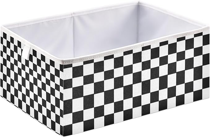 Black and White Checkered Pattern Cube Storage Bins Collapsible Fabric Storage Baskets Large Clothes Organizer Box for Bedroom Living Room Study Room 11×11×11 In