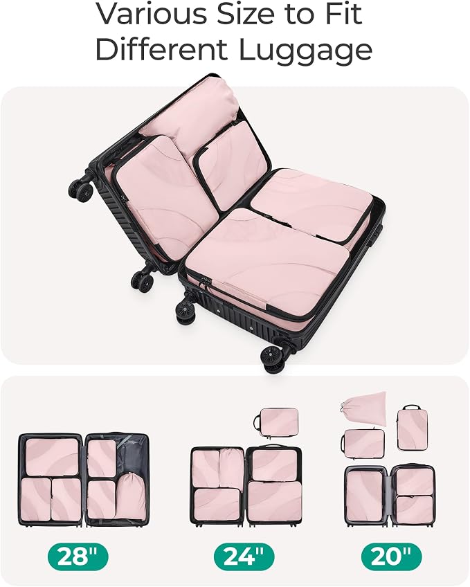BAGSMART Compression Packing Cubes for Travel | Lightweight suitcase organizers bag set, space-saving double zipper expansion for carry-on luggage & travel organization