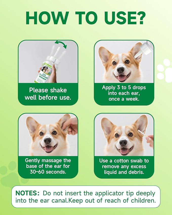 Eagou Diary Dog Ear Cleaner Solution - Cat Dog Ear Infection Treatment, Removes Debris, Wax, Odor, Itch Relief - Pet Ear Wash, Flush and Care with Aloe, Lavender, Chamomile, Ear Drops for Dogs Cats