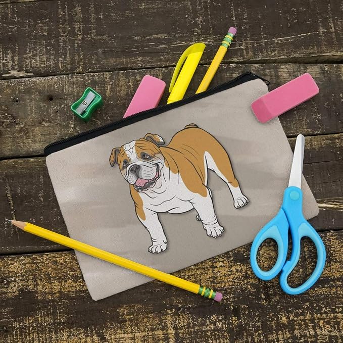 English Bulldog Pet Dog Pencil Pen Organizer Zipper Pouch Case
