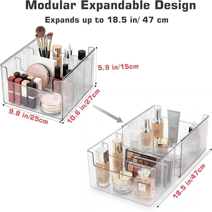 JessLab Pull-Out Makeup Organizer, Cosmetic Storage for Dresser Countertop and Bathroom Vanity, Clear Storage Box for Kitchen Laundry Room, 1 Piece