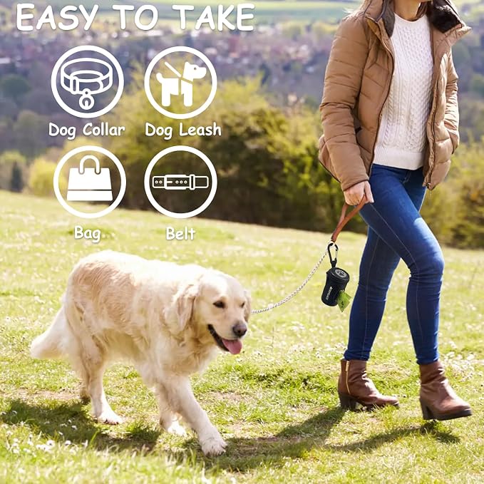 Dog Poop Bag Holder for Leash, Easy Release Doggie Poop Bag Dispenser, Fits Most Standard Poo Bags, Soft Fabric Dog Waste Bag Holder with Carabiner Clip, Compatible with All Leashes, Black