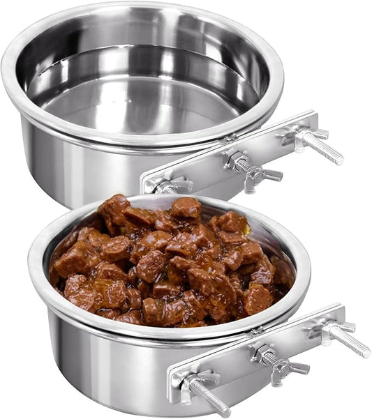 Kennel Water Bowl, 2 Packs No Spill Hanging Cage Crate Bowl for Cat, Small Dog Feeder -2 Cups / 1 Pint