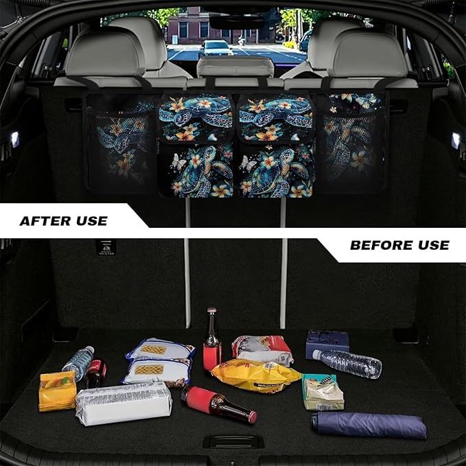 Dreaweet Car Backseat Hanging Trunk Organizer for SUV Sea Turtle Car Storage Accessories Interior Collapsible Car Trunk Organizer for Sedan Trucks Van Large Trunk Organizers for Groceries