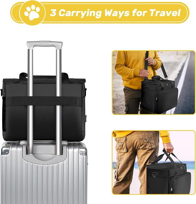6 Set Dog Travel Bag, Large Pet Travel Kit for Supplies, Black | Includes 2 Food Containers, 1 Pet Organizer for Dogs, 2 Collapsible Bowls, 1 Treat Pouch, Dog Weekend Overnight Bag Luggage