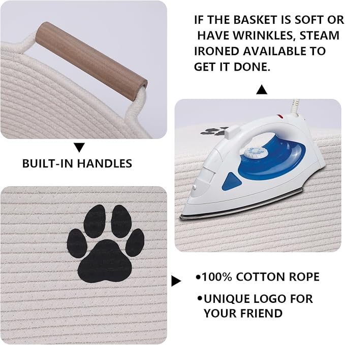 dog toy basket Cotton Rope dog toy box with wood handle pet toy bin Blanket Storage Basket Decorative Clothes Hamper Basket Large Baskets