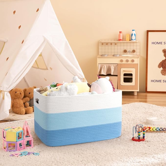 OIAHOMY Blanket Basket Laundry Basket Dog Toy Basket 75L Light Blue | Large Storage Basket,Baby Basket,Toy Storage,Woven Rope Basket for Blankets,Blanket Storage for Living Room