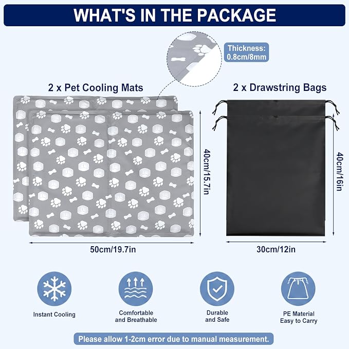 RattanView 2 Pcs Dog Cooling Mat for Cats 16"x20" Waterproof Self Cooling Pet Pad Portable Mat for Crate Kennel Car Sofa Bed Floor Summer Indoor Outdoor Travel with 2 Pcs Travel Bags