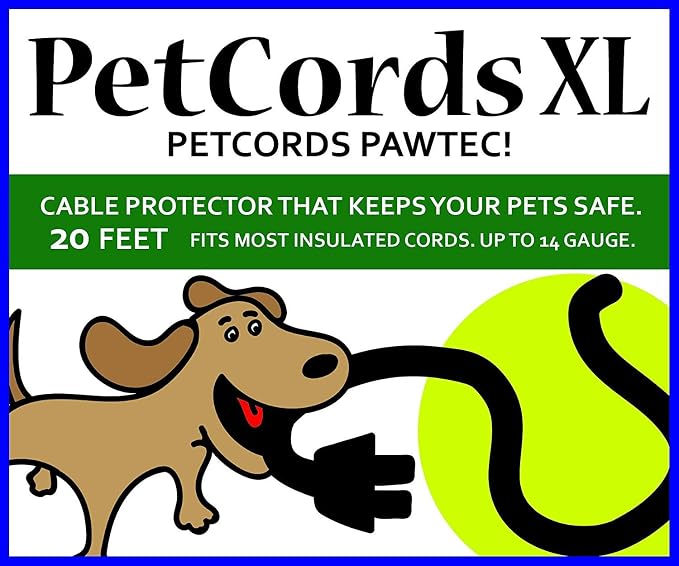 PetCords Dog and Cat Cord Pet Protector 20 FT, Protects Your Pets from Chewing Through Insulated Cables up to 20 FT, Pet and Critter Safety Device, Unscented, Made and Designed in The USA