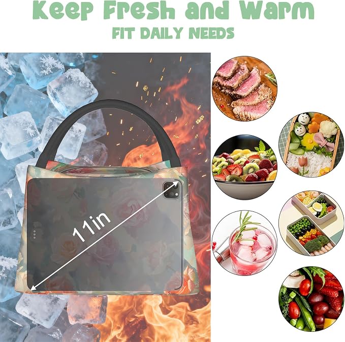 Neon Leopard Insulated Lunch Box for Kids Adults,Reusable Tote Bag with Colorful Abstract Art Pattern,Portable Lunchbox Handbag,Makeup Bags Organizer Gifts for Work Office Travel,11x6.3x6.7in