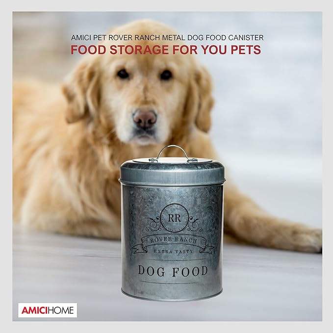 Amici Home Rover Ranch Metal Pet Food Canister - Silver 140 Oz