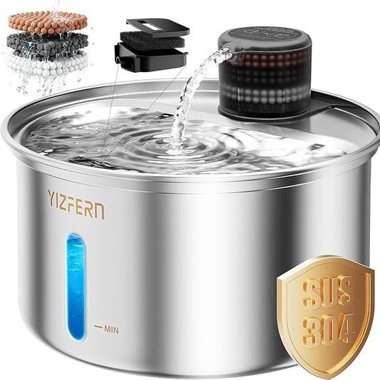 Cat Water Fountain Stainless Steel 108oz/3.2L Upgrade Dual-Filtration Pet Water Fountain for Cats Indoor, Ultra Quiet Dog Water Bowls Dispenser for Drinking, Automatic Cat Watering Supplies (Black)
