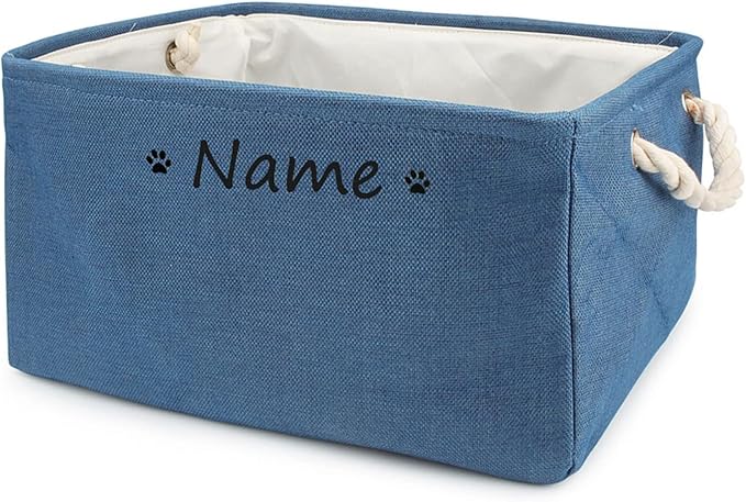Dog Toy Storage Basket Bin with Personalized Pet's Name - Collapsible Rectangular Storage Box Chest Organizer for Dog Toys,Dog Coats,Dog Clothing,Dog Apparel & Accessories (Dark blue, L)