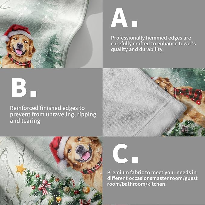 Giwawa Winter Dog Hand Towels Xmas Tree Fingertip Face Towel Set of 2 Soft Absorbent Holiday Kitchen Tea Dish Towels for Bathroom Home Gym Decor