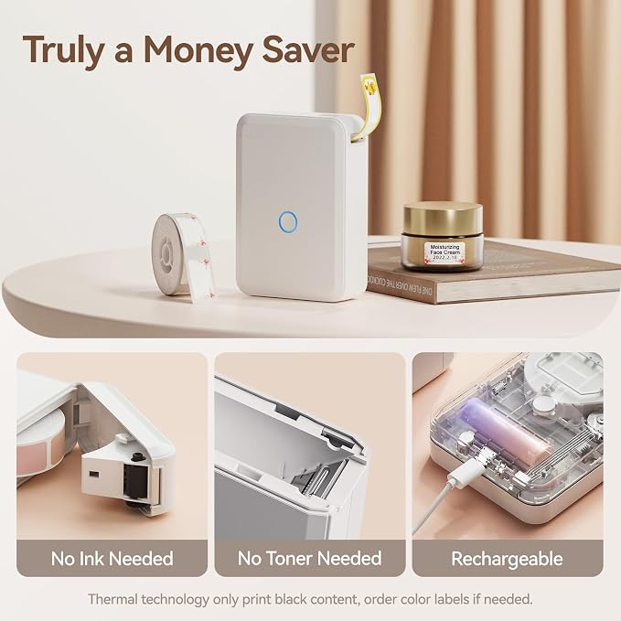NIIMBOT D110 Label Maker, Bluetooth Printer with Multiple Templates, White | Easy to Use, Available for Phone, Portable Label Maker for Office School Home Organization, Rechargeable